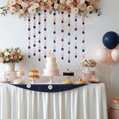 Rose-Gold Navy-Blue Pink Party Decorations – 52ft Paper Garland Gender Reveal Bridal Baby Shower Decoration Birthday Engagement Bachelorette Wedding Hanging Decor HongTongTong