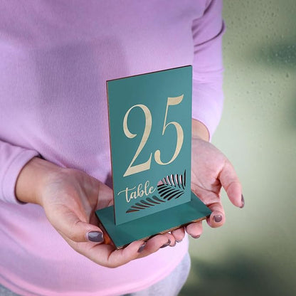 Wooden Table Numbers 1-25,3.2x5.8 Inch Double Sided Rustic Blue Wedding Table Number Signs with Wooden Base,Wedding Centerpieces for Banquet Restaurant Party Decor (Blue, 1-25)