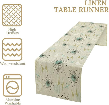 Mid Century Table Runner, Flag Retro Atomic Starburst 1950s Abstract Geometric Space Tabletop Decoration for Home Kitchen Restaurant Table Flag 13x60 Inch