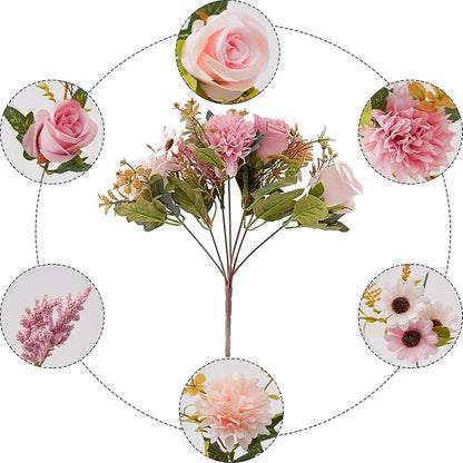 Epicpetal Fake Flowers in Vase, Artificial Pink Flowers in Vase for Decoration Faux Flowers Fake Floral for Home Decor Indoor Dining Table Centerpiece (Pink)