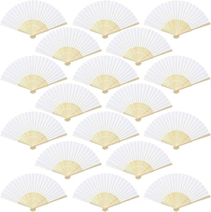 Aneco 18 Pieces White Handheld Cloth and Bamboo Folding Fans for Wedding Decoration, Church Gifts, Party Favors, DIY Decoration