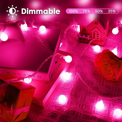 100LED Pink String Lights Outdoor Indoor for bedroom, 43FT Connectable Globe String Lights with Timer, 13 Modes Fairy Light Plug in Waterproof for Anniversary Valentines Party Christmas Decorations