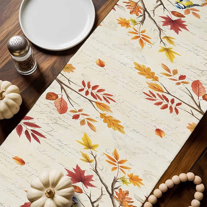 Thanksgiving Fall Cotton Linen Table Runner for Dining Kitchen, Blue Pumpkins Rustic Wedding Outdoor Party Autumn Tablerunners Decoration, Leaves Dresser Scarf Coffee Tablecloth Runners 13x48 Inches