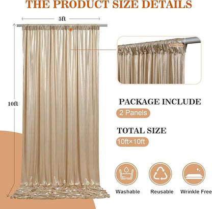 10x10ft Thick Champagne Glitter Backdrop Curtain Panels for Parties, Wrinkle Free Sequin Sparking Photo Backdrop Drapes, 2 Panels 5x10ft Shimmer Back Drop Cloth for Wedding Birthday Photography