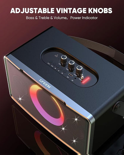 GFEEN Portable Bluetooth Speaker: 200W Peak, Deep Bass, 15H Playtime, Large Party Wireless Speakers, Powerful Loud Sound, Light Show, Fast Charging for Outdoor, Backyard, Home(Silver with 1Mic)