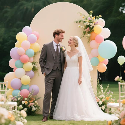 Ledido Wedding Arch Backdrop Cover 7.2FT Arch Covers Fitted Stretchy Spandex Round Top Stand Backdrop Cover for Wedding Banquet Ceremony Birthday Party Baby Shower Event Decoration,Beige