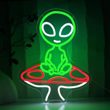 Mushroom Alien Neon Sign for Wall Decor, USB Dimmable Green Alien Neon Lights for Bedroom, Home, Game Room, Party, Beer Bar, Hip Hop Pub, Man Cave, Yoga Gifts