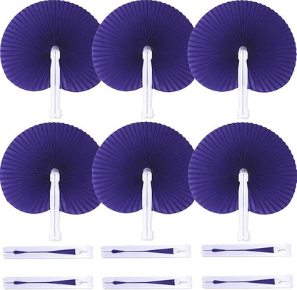 12 Packs Decorative Paper Folding Hand Fans Handheld,Purle Round Foldable Wedding Fans Chinese and Japanese Fans Bulk for Bridal Guest Church Party Favors Dancing Birthday DIY