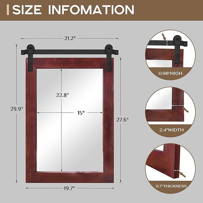 COGOOD Farmhouse Barn Door Mirror - 21 x 30 Rustic Wood Framed Wall Mirror for Bathroom, Living Room, Entryway Wall Decor (Espresso)