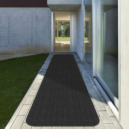 House, Home and More Indoor Outdoor Double-Ribbed Carpet Runner with Skid-Resistant Rubber Backing - Smokey Black - 4 Feet x 20 Feet