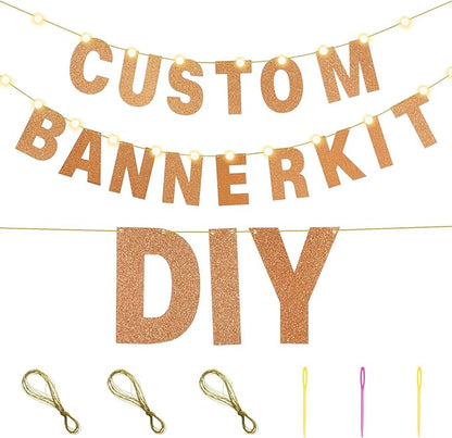 TaoBary 112 Pcs DIY Letter Kit Glitter Customizable Banner Letters Include 107 Letters and Numbers 3 Rope and 2 Needles for Birthday Halloween Christmas Wedding Valentine Party Decor(Glitter Orange)