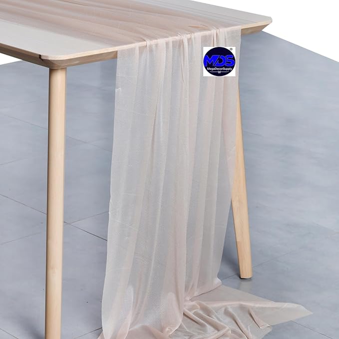 MDS 5 Pack 10ft Chiffon Table Runner 29 x 120 Inches Sheer Wedding Runner Romantic Rustic Table Runner for Wedding Decorations, Birthday Parties, Bridal Shower Party Arch Decor - Nude