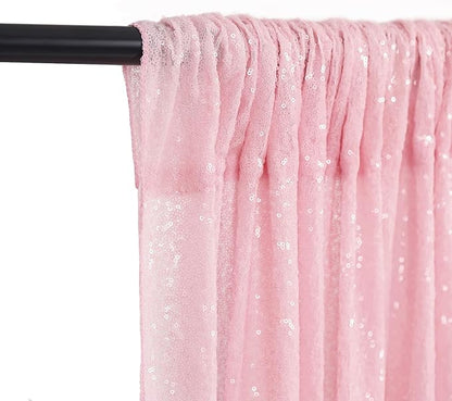 Pink Sequin Backdrop 2 Panels 2FTx8FT Birthday Party Backdrop Curtains Glitter Baby Shower Backdrop Pink Backdrop