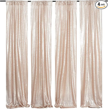 Poise3EHome Champagne Sequin Backdrop Curtains,4 Panels 2FTx8FT Glitter Background for Party Birthday Party Baby Shower Wedding Christmas Thanksgiving Holiday Festival Decor