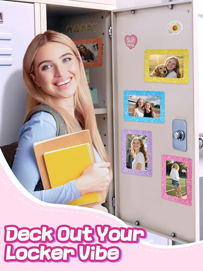 ANPHSIN 12Pcs Magnetic Picture Frame for 4x6in Photo - Cute Magnets Frames Fridge Decor Gifts for Girls Women, Home Refrigerator, Back to School Locker, Classroom Decorations Supplies, Shiny Dots