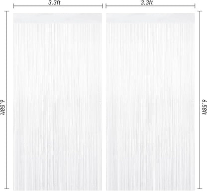 2 Pack White Tinsel Curtain Party Backdrop Decorations, Metallic Foil Fringe Curtain for Wedding Parties Door Streamers Christmas Baby Bridal Shower Birthday Bachelorette Photo Booth Party Decor
