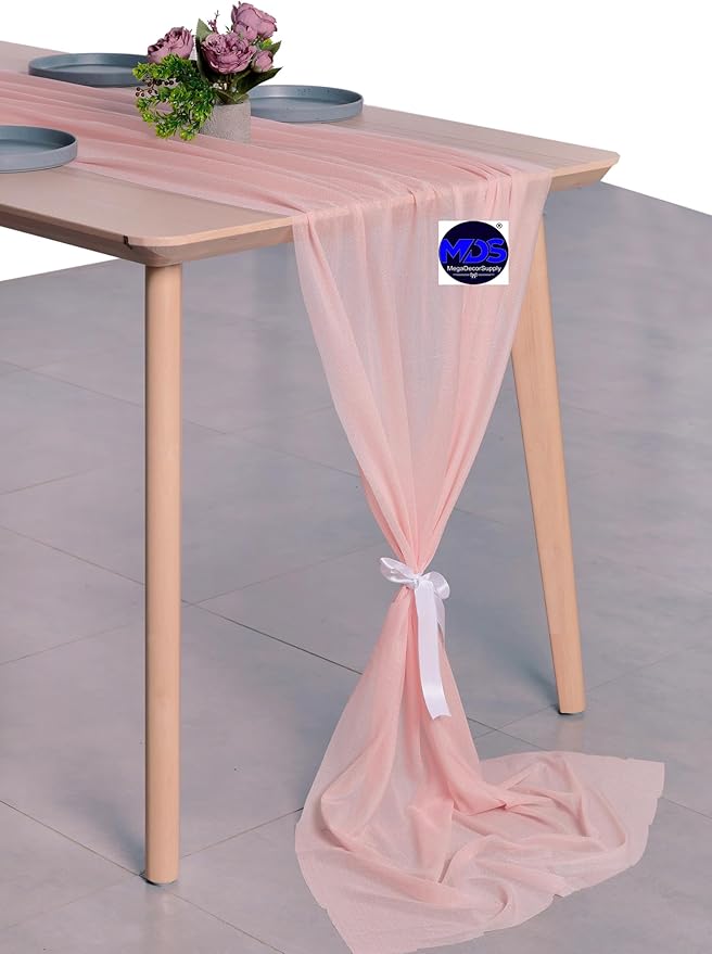 MDS Halloween Chiffon Table Runner - 25 Pack, 29 x 170 Inches, 14ft Each - Sheer Spooky Table Runners for Haunted House Parties, Trick-or-Treat Tables, Witchy Décor, Wedding & Events - Dusty Rose