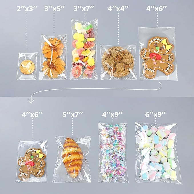 PigPotParty 3"x7" Cellophane Cookie Bags Self Sealing, 200 Pcs Clear Plastic Treat Individual Cookie Bags with seal, Perfect for Goodies, Party Favors, Snacks, Gift Wrapping
