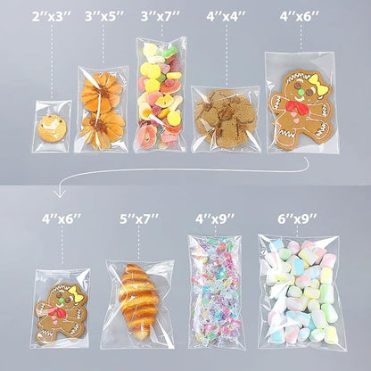 PigPotParty 4''x 9" Clear Plastic Cellophane Gift Wrap Bags, 100 Pcs Small Self Sealing Cookie Bags for Gift, Party favor, Candy, Treat, Goodies, Snack, Self Adhesive Resealable