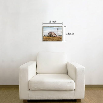 Rustic Life Wooden Wall Art: Rural House in the middle of Straw Artwork Wooden Painting with Framed for Bedrooms (12'' x 16'' x 1 Panel)