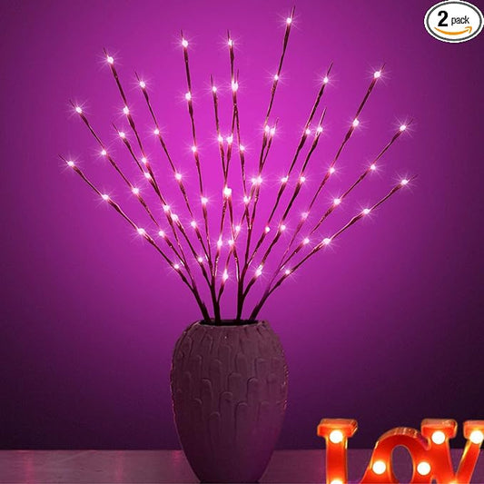 Led Branch Light Battery Operated Lighted Branches Vase Filler Willow Twig Lighted Branch 30 Inch 20 LED for Christmas Home Party Decoration Indoor Outdoor Use Pack of 2 Pink