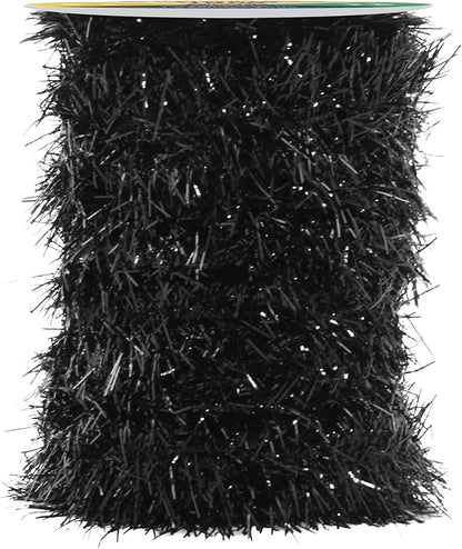 Mandala Crafts Black Tinsel Garland - Thin Metallic Foil Glitter Mini Garland for Christmas Tree, Party, Wedding Decor, and Holiday Decorations