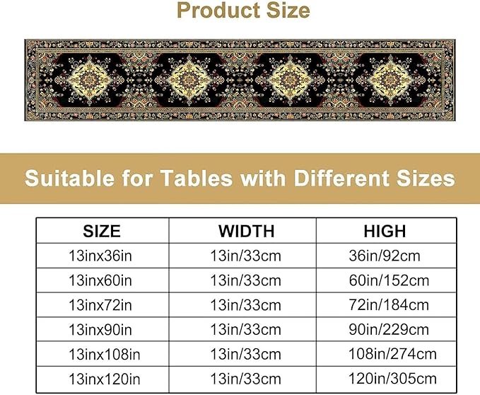 Colorful Boho Flower Table Runner, Vintage Rustic Farmhouse Paisley Hand Drawing Print Pattern for Home Kitchen Table Decor Dining Coffee Room Garden Party Decor 13x90in
