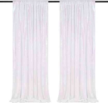 White Iridescent Sequin Backdrop 2 Panels 2FTx8FT Unicorn Backdrop Curtains Glitter Party Backdrop for Girls Birthday Decorations