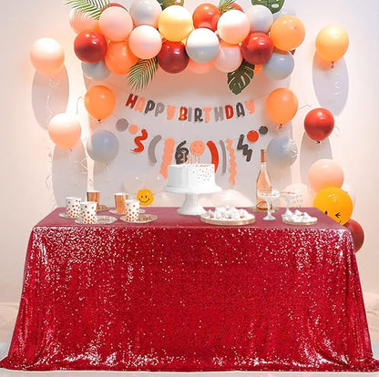 QueenDream Sequin Tablecloth 90"x156" Red Tablecloth Rectangular Party Tablecloth for Christmas Wedding Birthday Bridal Shower Decorations