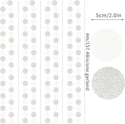 Glitter Silver White Party-Decorations Streamers - 52Ft Birthday Hanging Paper Garland Banner,Engagement Wedding Bachelorette Baby Bridal Shower Christmas Supplies Backdrop Graduation Decor Hugtmr