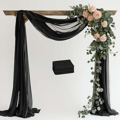 Wedding Arch Draping Fabric 3 Panels 28.7" x 20FT Black Sheer Chiffon Backdrop Drapes for Wedding Ceremony Birthday Party Bridal Shower Outdoor Decoration