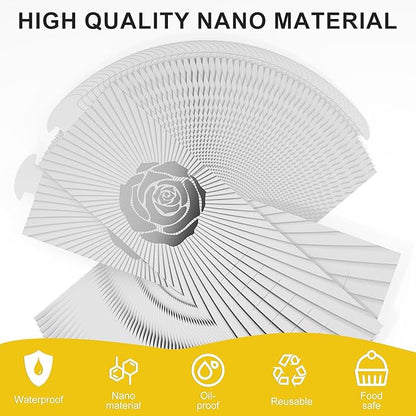 Polymer Material Reusable Napkin Band, Glue-Free Tear-Proof Water Resistant Oil-Proof Napkin Bands Set of 50(Front Silver Rose and Back Silver Color), 6 Adjustable Sizes Napkin Rings
