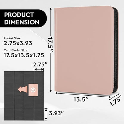 1000+ Pockets Trading Card Binder, Premium 16 Pocket Card Binder, Ringless Side Loading Collection Album Holder Folders for MTG, TCG, Game Cards & Sports Cards (Pink)