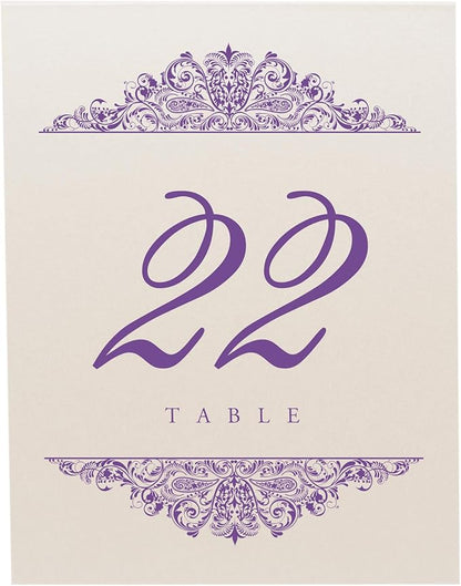 Paisley Wedding Table Numbers (Select Color/Quantity), Champagne, Purple, 1-100, Double Sided, Tent or Use in a Stand, Great for Parties & Restaurants - Made in the USA