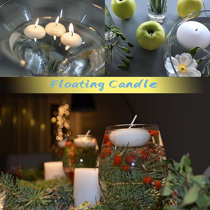24 Pack Floating Candles, Smoke-Free and odorless, Burning continuously for 5-6 Hours, White, 2-inch Floating Candles, Suitable for Valentine's Day, Weddings, Holidays, Home Decoration……