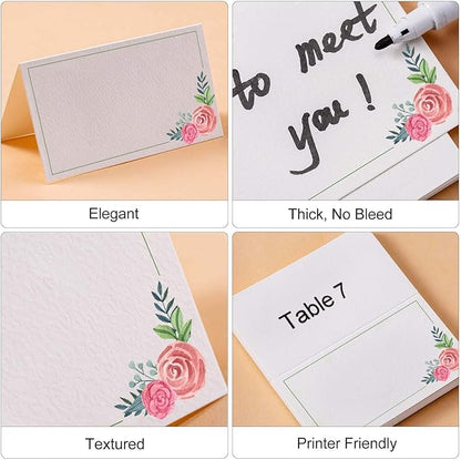 100Pcs Place Cards, Elegant Table Cards with Floral, Rustic Texture Seating Cards, Kraft Paper Name Cards, Perfect for Weddings, Dinner Parties, Banquets, Events, 2 x 3.5 inches