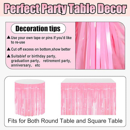 3 Pack 29x108 Inch Macaron Pink Foil Fringe Table Skirts Metallic Banner for Tinsel Streamer Garland Backdrop for Parade Floats Wedding Thanksgiving Birthday Christmas Halloween Party Decoration