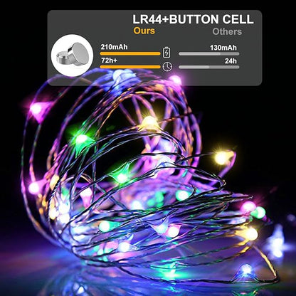 24 Pack Led Fairy Lights - Mutilcolor, Battery Operated LED Silver Wire String Lights, 7FT 20LED Mini Firefly Starry String Lights Waterproof Led Twinkle Lights for Mason Jar DIY Christmas Decor