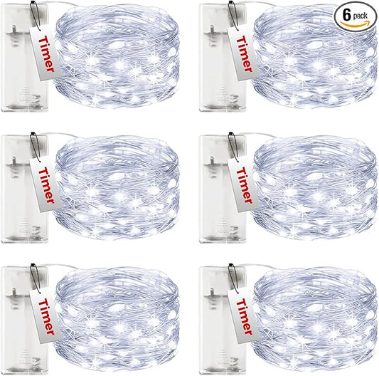 btfarm 6 Pack Fairy Lights Battery Operated with Timer, 10FT 30LED Twinkle Lights Waterproof, Copper Wire Christmas String Lights Battery Powered for Indoor Outdoor Wedding Party Holiday Decorations