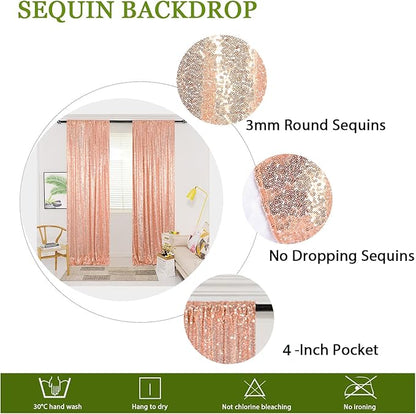 ShinyBeauty Rose Gold Backdrop Curtain 10ft Sequin Backdrop-Curtain 4 Panels Curtains Gold Photography Background for Christmas Halloween Xmas