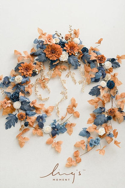 Ling's Moment 9FT Eucalyptus & Willow Leaf Garland with White Flower, Handcrafted Wedding Sweetheart Table Centerpieces Head Table Decor Arch Backdrop Decorations for Wedding | Burnt Orange & Denim