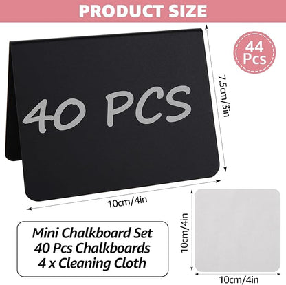 40 Pack Mini Chalkboard Signs for Food, 4x3 Inches Small Chalkboard Sign with 4 Cleaning Cloth, Small Reserved Tables Sign for Wedding Party Buffet Bakery Table Signs