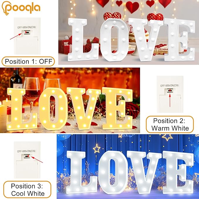 Pooqla LED Marquee Letter Lights, Warm White and Cool White Decorative Lighted Letters, Light Up Alphabet Letters for Boys Girls, Party, Wedding, Bar, Night Light, Birthday Decoration, Letter F