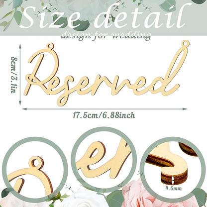 12 Pcs Reserved Seating Signs for Wedding Chairs Hanging Wooden Rustic Reserved Row Signs with Rope Wooden Tag for Wedding Church Pews Restaurant(Wood)