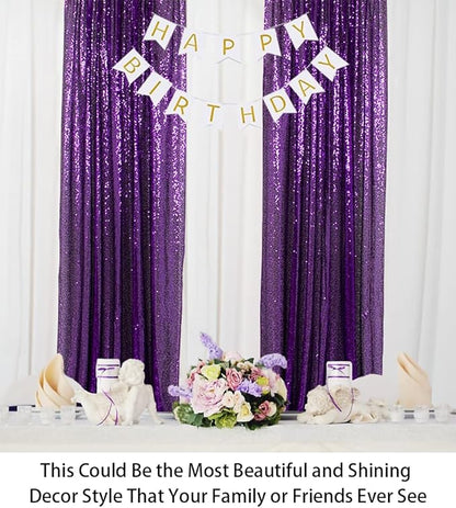 ShinyBeauty Sequin Curtains 2 Panels Purple 2FTx8FT Sequin Photo Backdrop Royal Purple Sequin Backdrop Curtain Pack of 2 Shimmer Fabric Backdrop Party Photographic Studio Photo Backgrounds