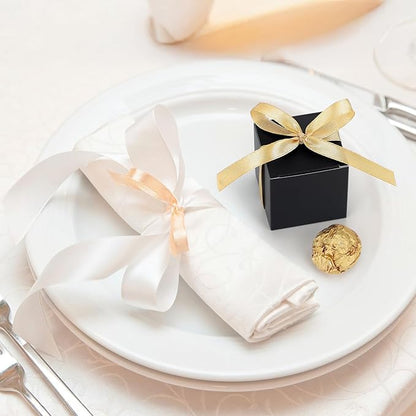 EUSOAR Favor Boxes, 120pcs 2x2x2 Inches Black Small Gift Boxes Macaron Box with Gold Ribbons, Mini Cube Soap Box Candy Storage Chocolate Truffles Container for Wedding Birthday Party DIY Favors