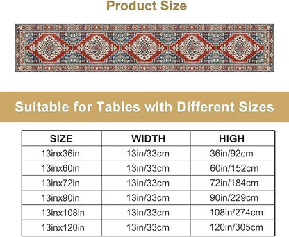 Boho Floral Vintage Table Runner, Red Blue Retro Flower Rustic Country Farmhouse Pattern for Home Kitchen Table Decor Dining Coffee Room Party Decor 13x60in
