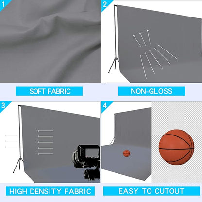 ISSUNTEX 5X6.5 ft Gray Background Backdrop,Photo Studio,Collapsible High Density Screen for Video Photography and Television