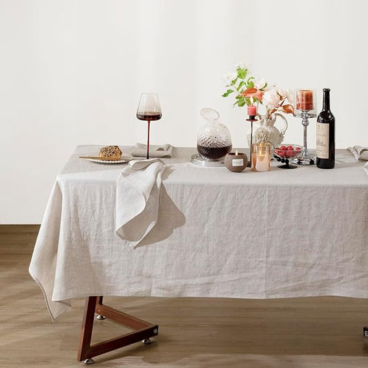 Talasily Linen Tablecloth 100% Pure Linen Table Cloth 60x132 Inches Rectangle Tablecloths Washable Cloths for Kitchen, Dining, Buffet Parties, Holidays, Picnic, Weddings and Restaurants-Natural Linen