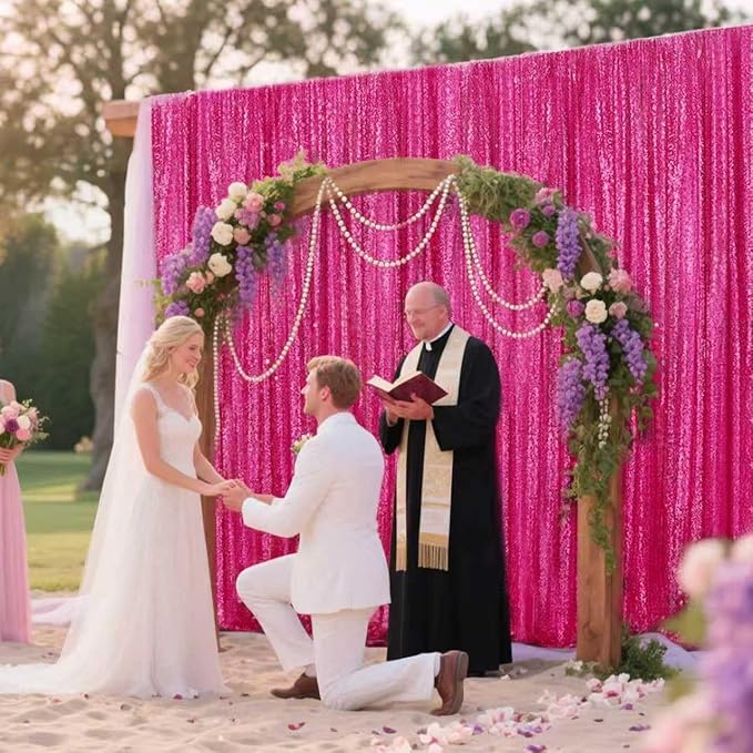 Fuchsia Sequin Backdrop Curtain 4 Pieces 2FTx8FT Glitter Photography Backdrop for Party Wedding Birthday Christmas Decorations